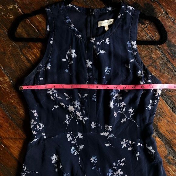 Rebecca Taylor Navy Flower MIDI Silk Tent Dress Size 2 / Small - Picture 6 of 7